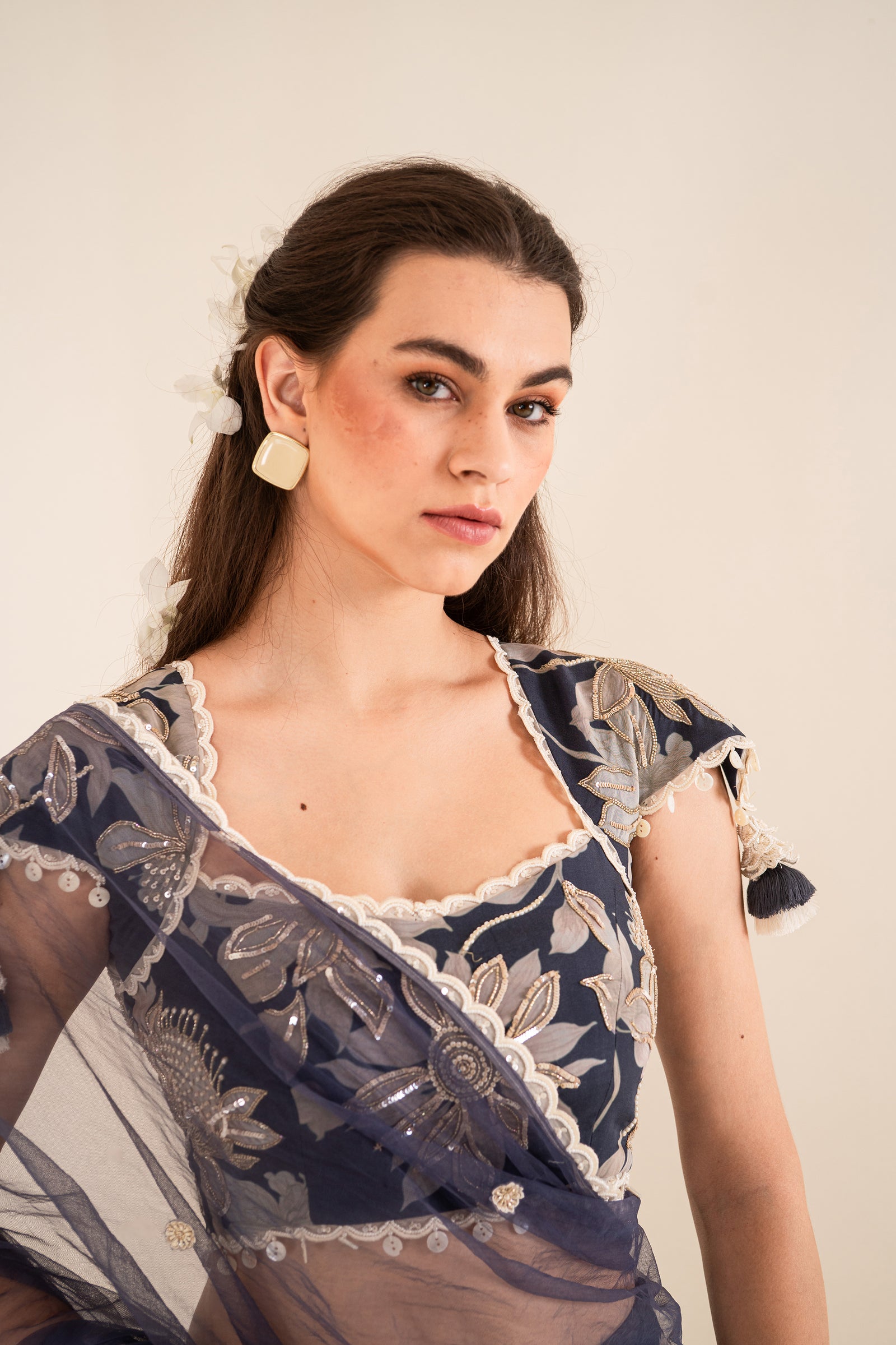 A Flowery Printed Layered Lehenga Set