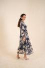 An Indigo Blue Floral Printed Pleted Shirt Dress