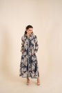 An Indigo Blue Floral Printed Pleted Shirt Dress