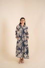 An Indigo Blue Floral Printed Pleted Shirt Dress