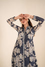 An Indigo Blue Floral Printed Pleted Shirt Dress
