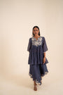 Indigo Blue Peplum Set With Patch Work