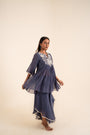 Indigo Blue Peplum Set With Patch Work