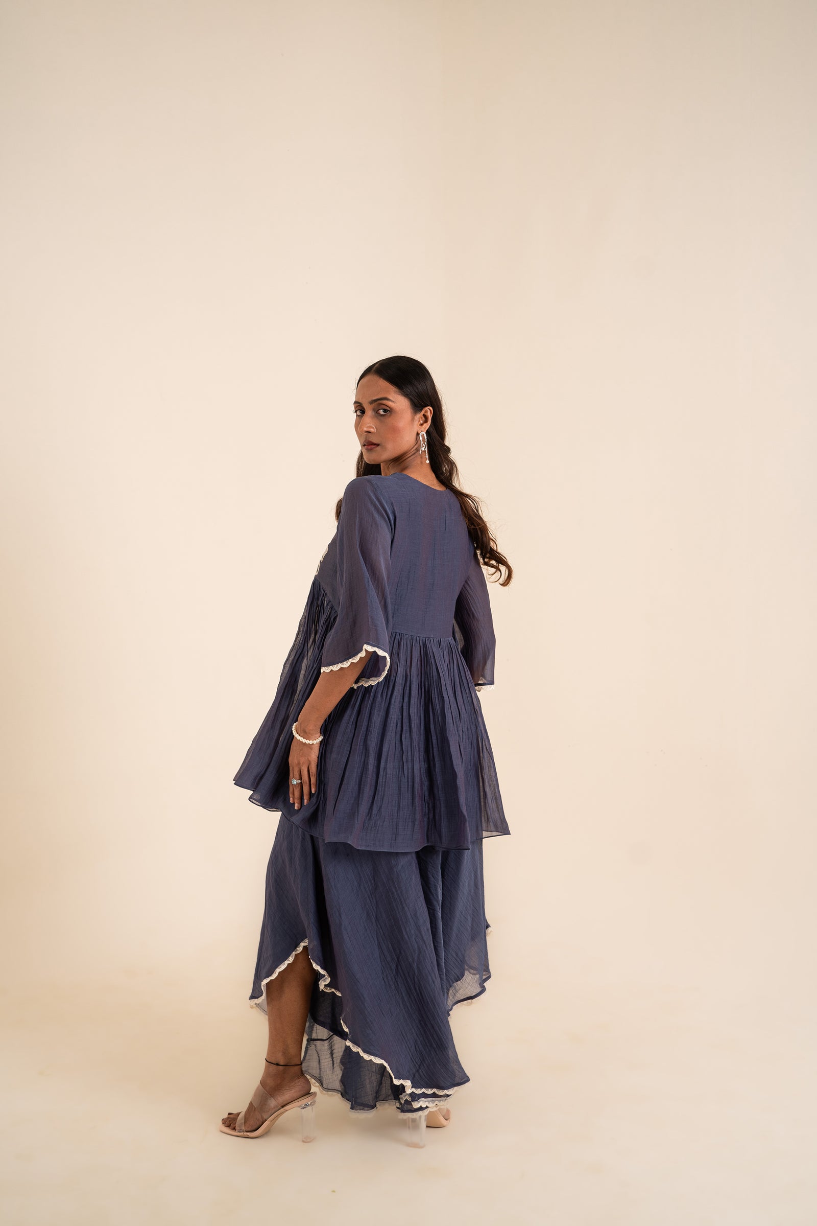 Indigo Blue Peplum Set With Patch Work