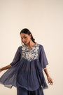 Indigo Blue Peplum Set With Patch Work