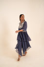 Indigo Blue Peplum Set With Patch Work