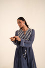A Kurta Set In Indigo Blue With Aari Work
