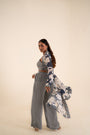An Indigo Blue Floral Print Jacket Set