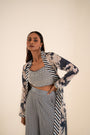 An Indigo Blue Floral Print Jacket Set