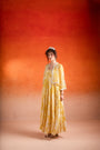 A Floral Printed A-Line Maxi Dress Paired With Handcrafted Jacket
