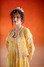 A Floral Printed A-Line Maxi Dress Paired With Handcrafted Jacket