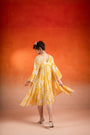 A Corn Yellow Floral Printed Deep V Neck Dress