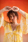 A Corn Yellow Floral Printed Deep V Neck Dress