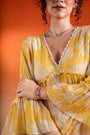 A Corn Yellow Floral Printed Deep V Neck Dress