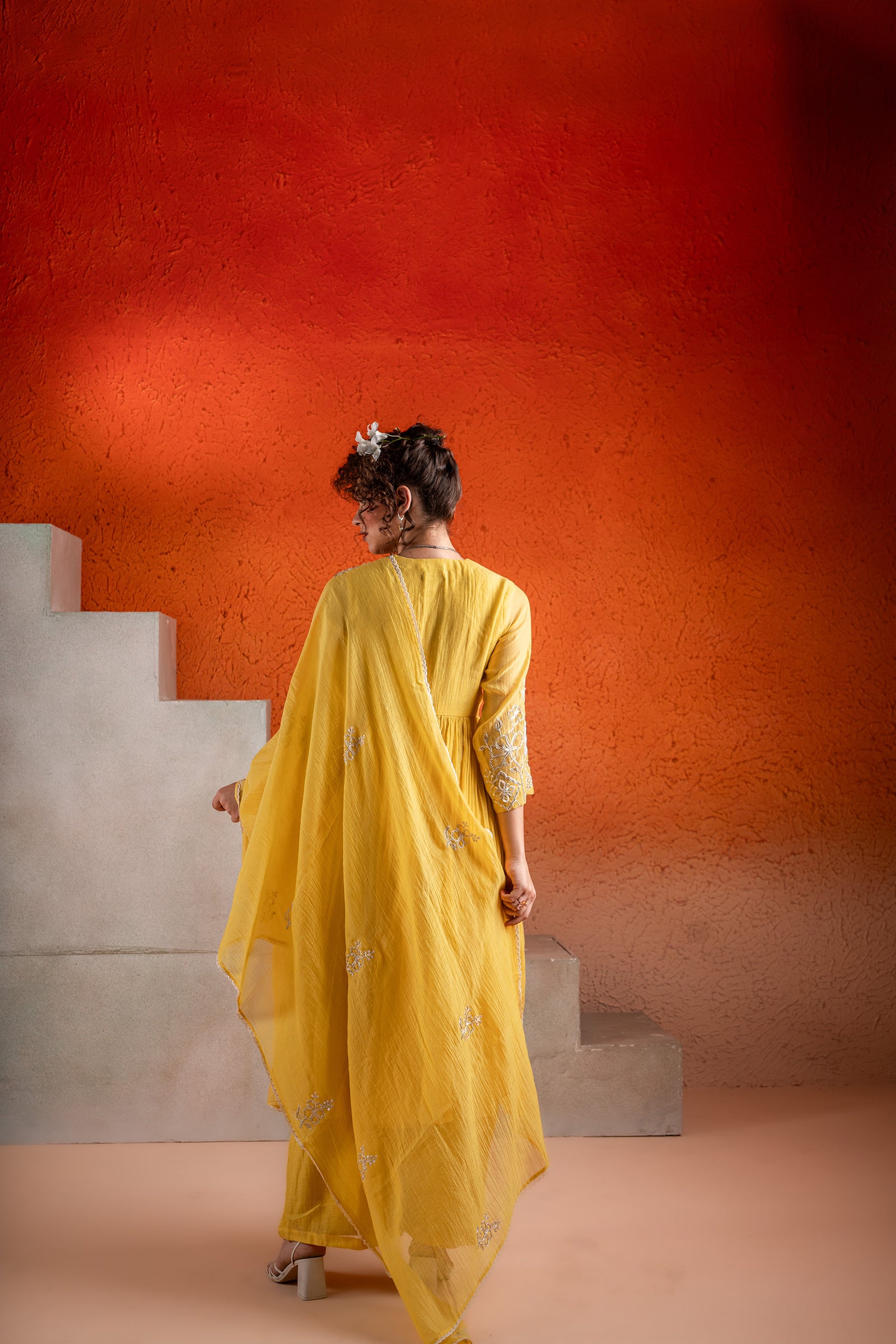 A Corn Yellow Anarkali Outfit Made From Chanderi Fabric