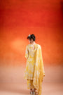 A Corn Yellow Floral Printed Paneled Kurta Set