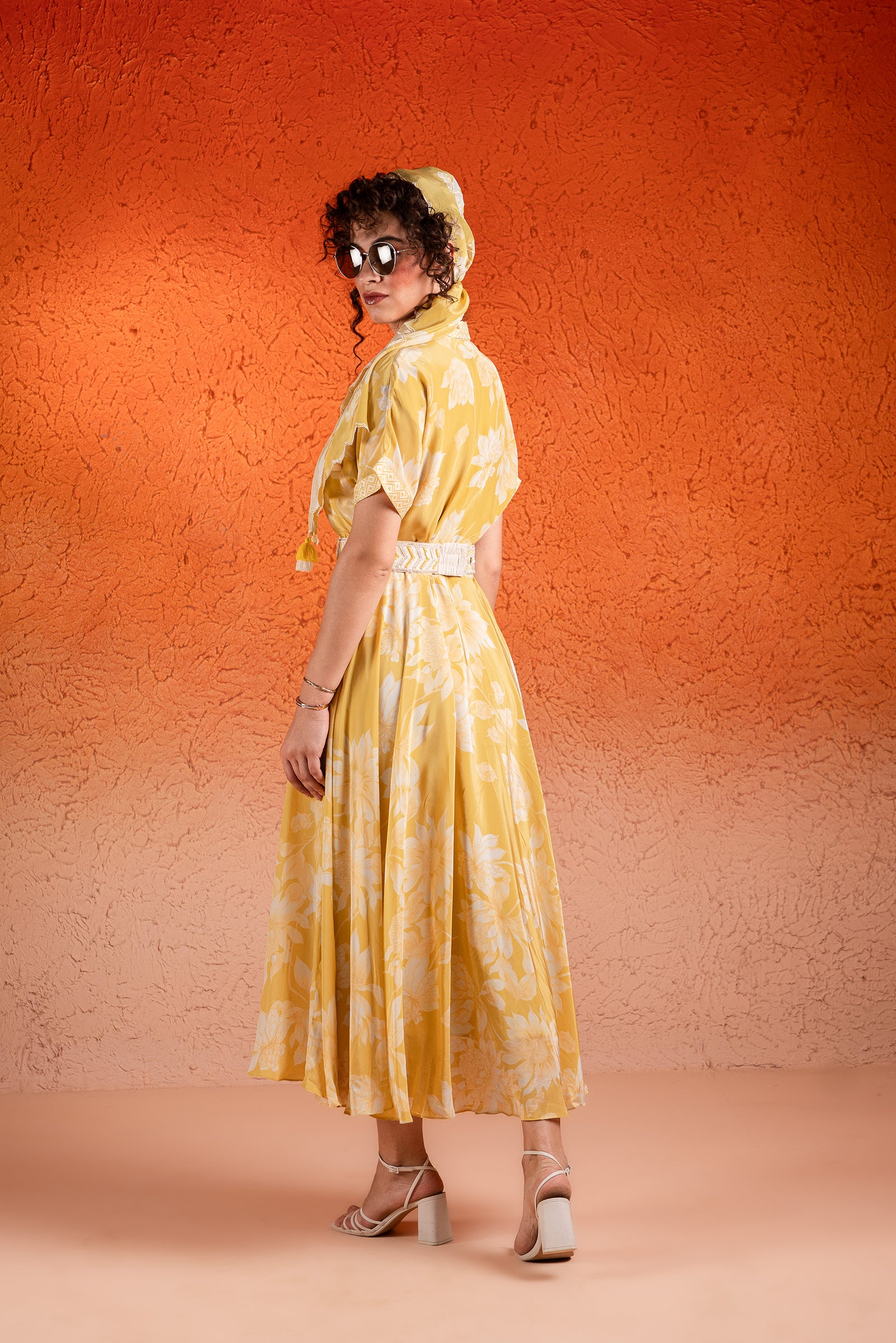 A Corn Yellow Printed Asymmetrical Dress