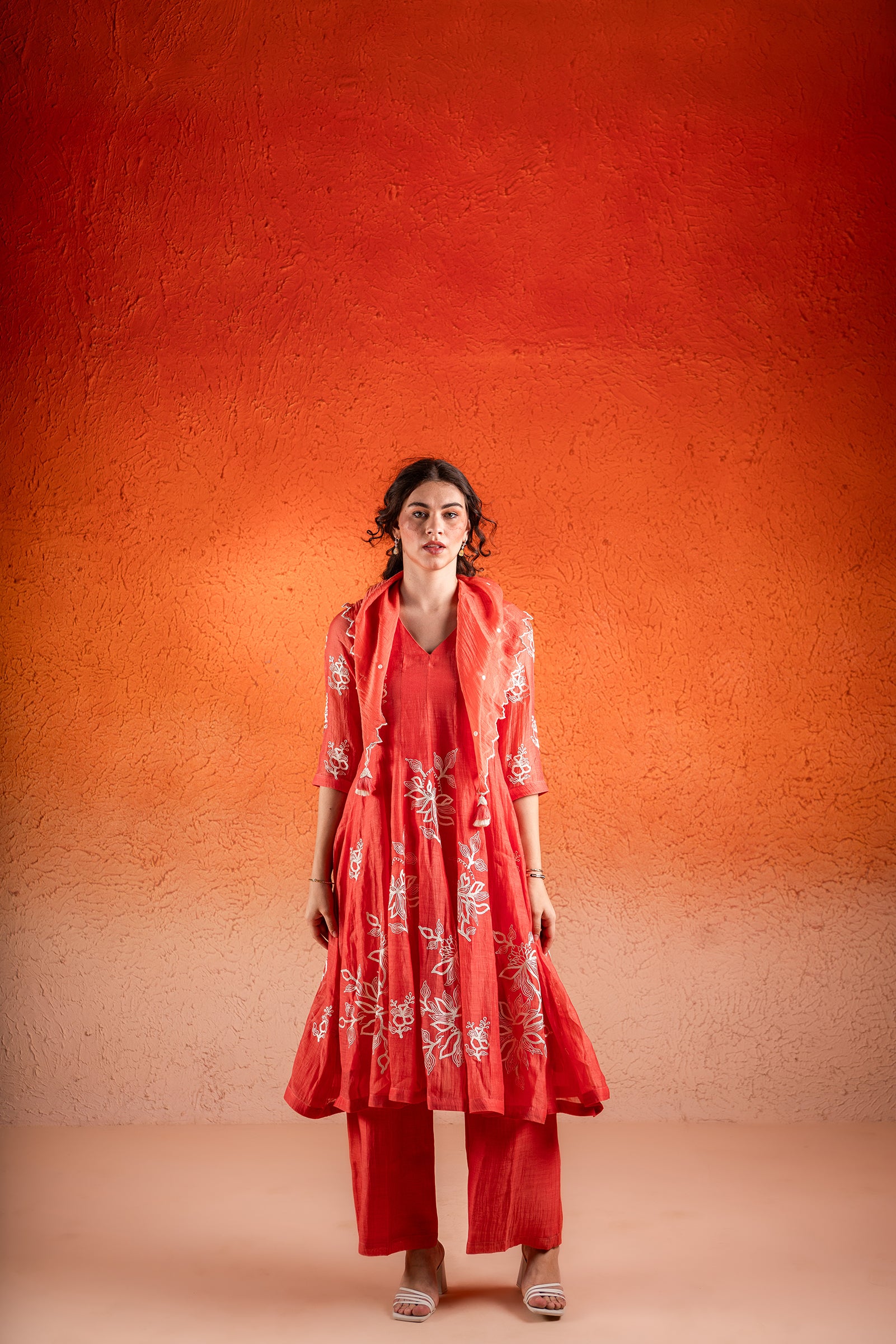 A Georgia Peach Color Anarkali Set - AJILIYAA