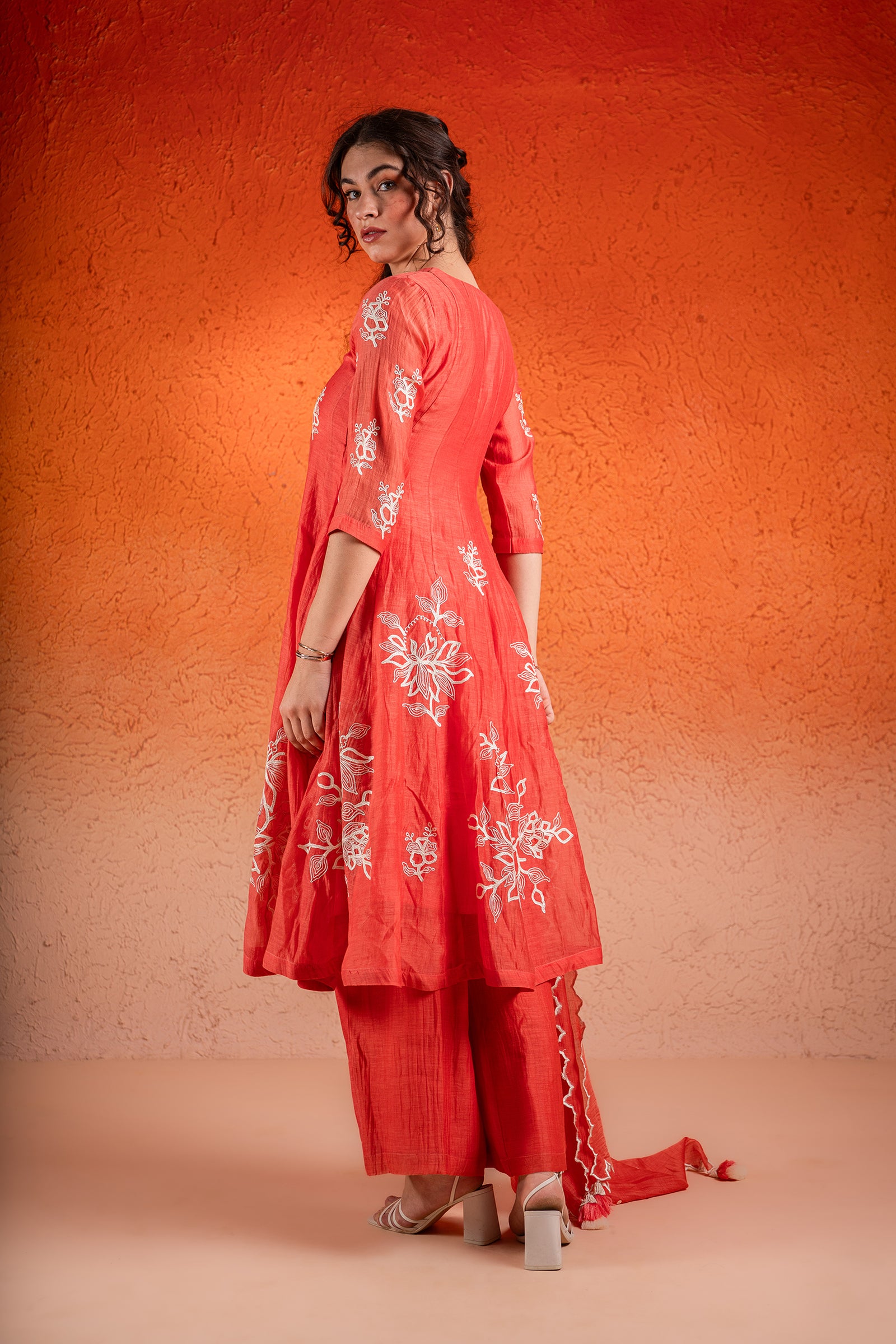 A Georgia Peach Color Anarkali Set