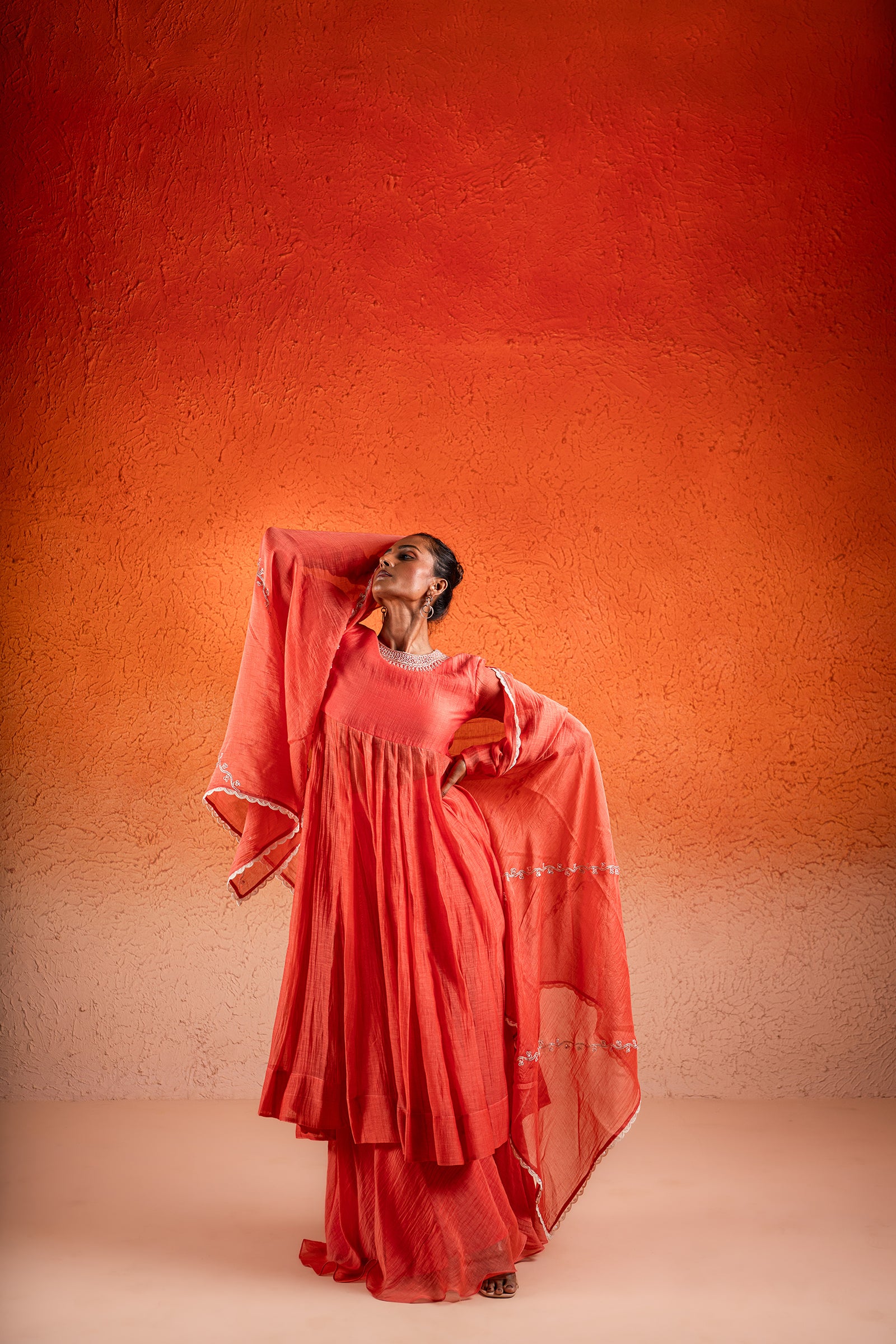 A Georgia Peach Embroidred Anarkali Set