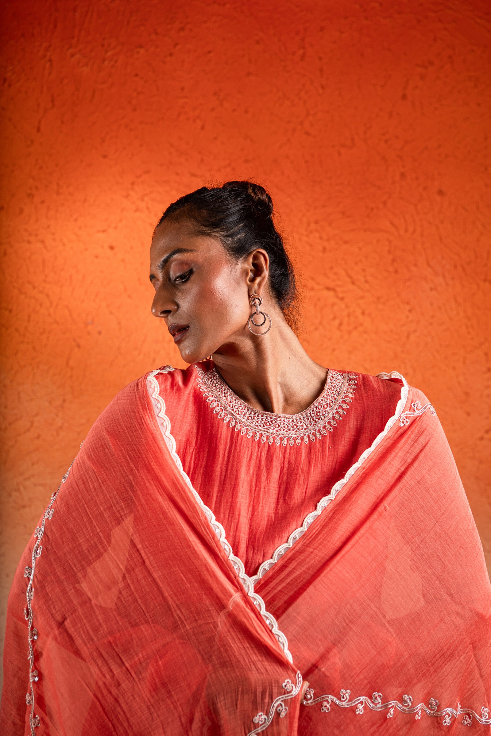 A Georgia Peach Embroidred Anarkali Set