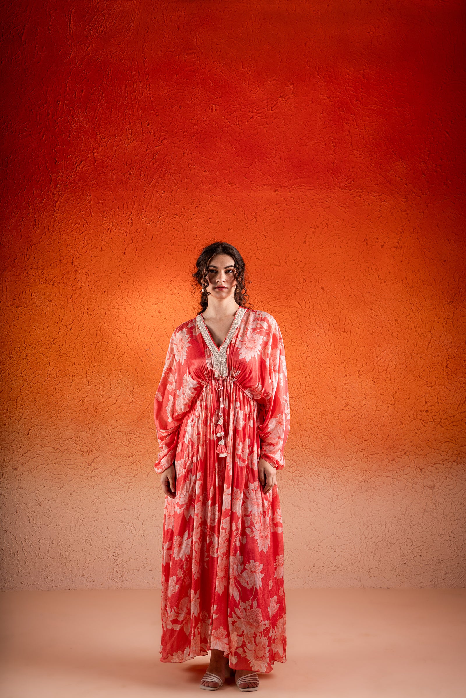 Georgia Peach Printed Tie-Up Kaftan Set