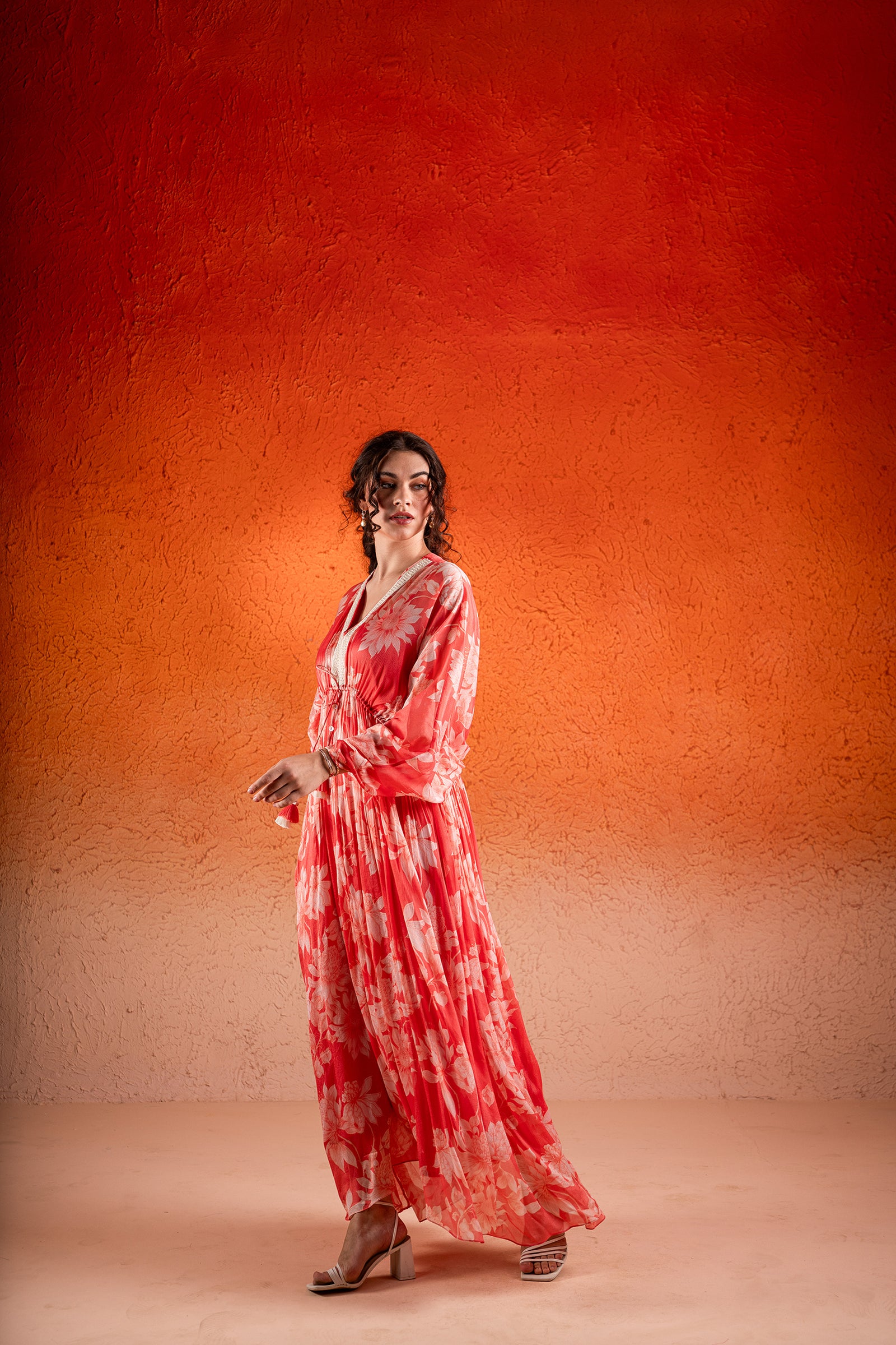 Georgia Peach Printed Tie-Up Kaftan Set