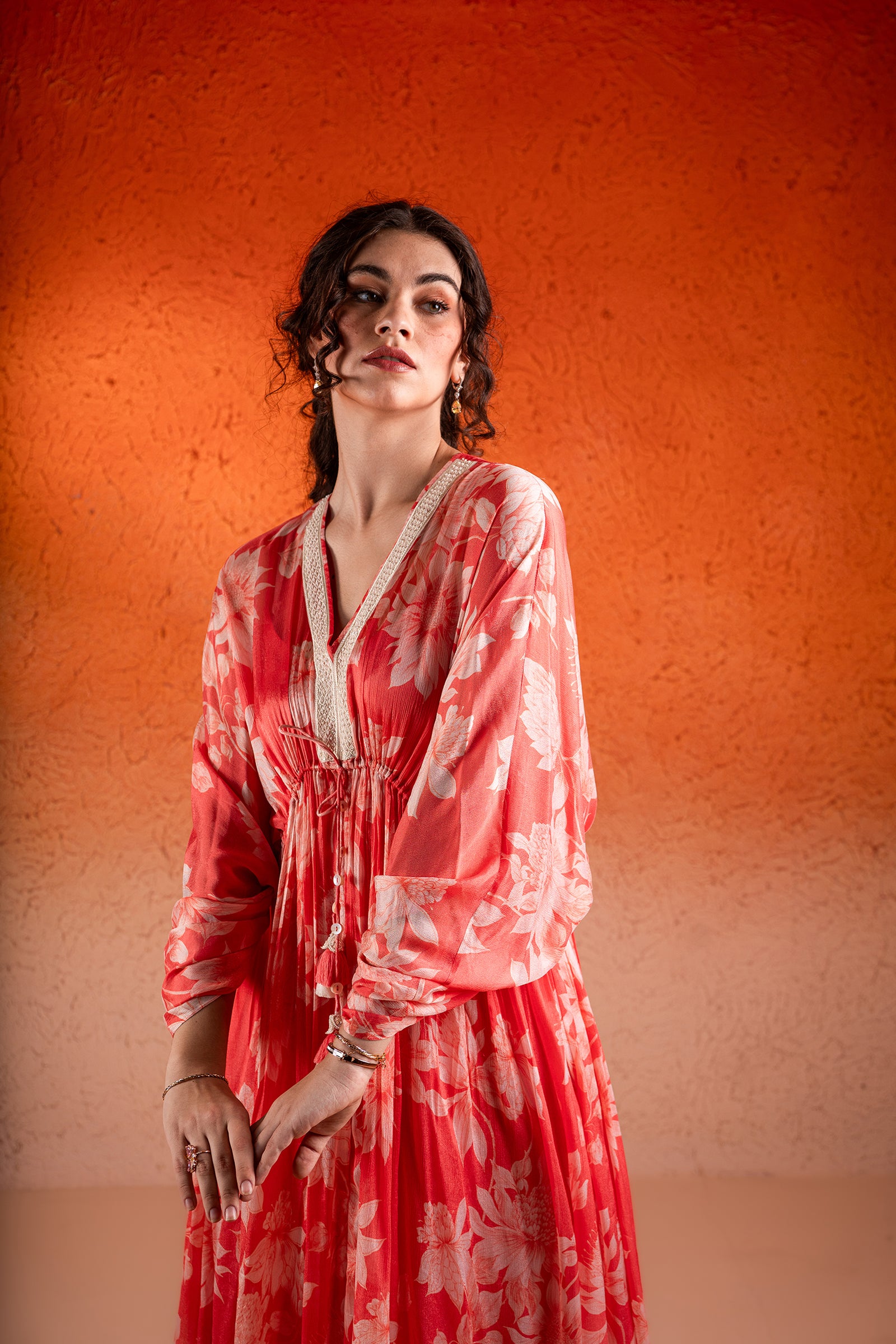 Georgia Peach Printed Tie-Up Kaftan Set