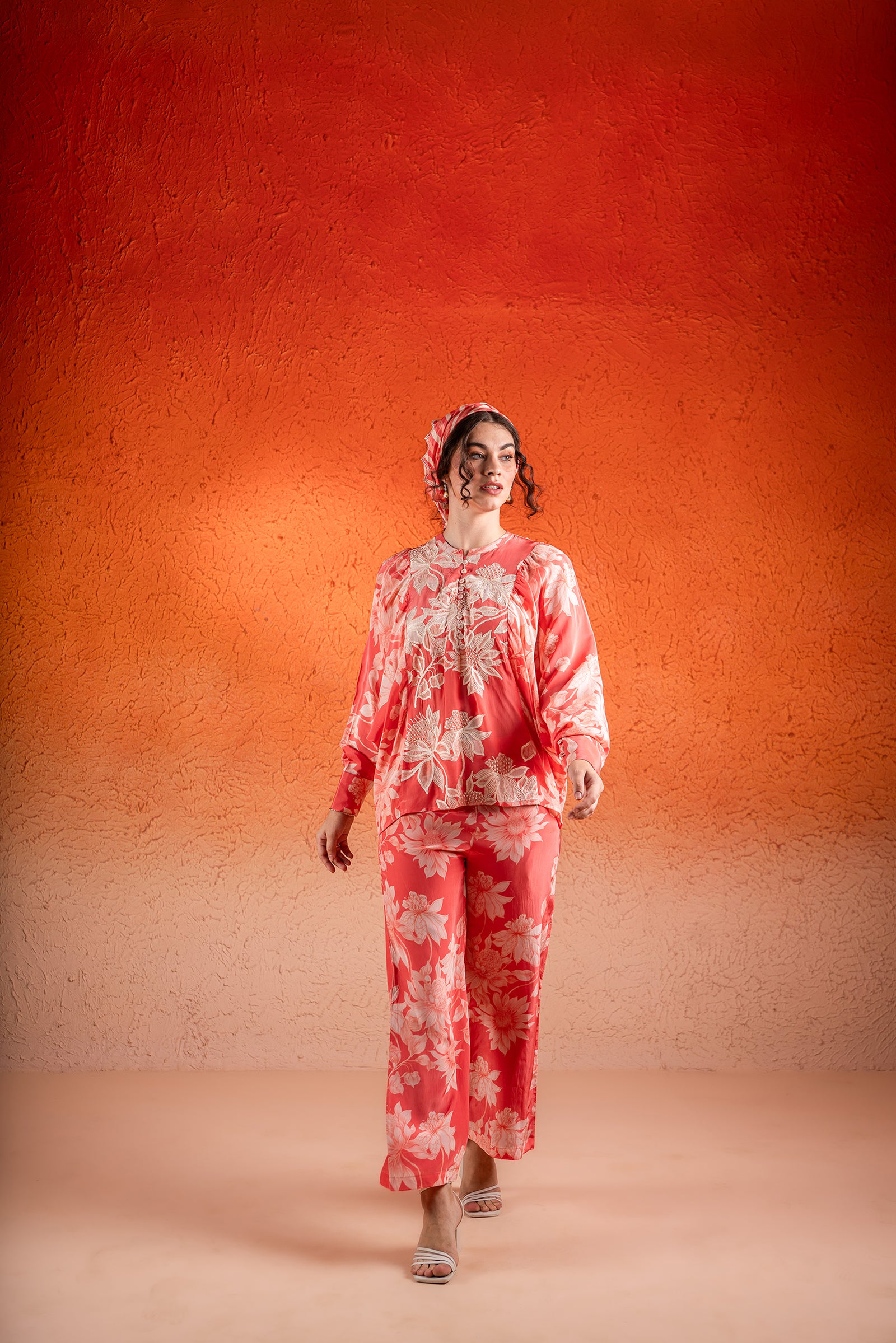 A Georgia Peach Floral Printed Co-Ord Set