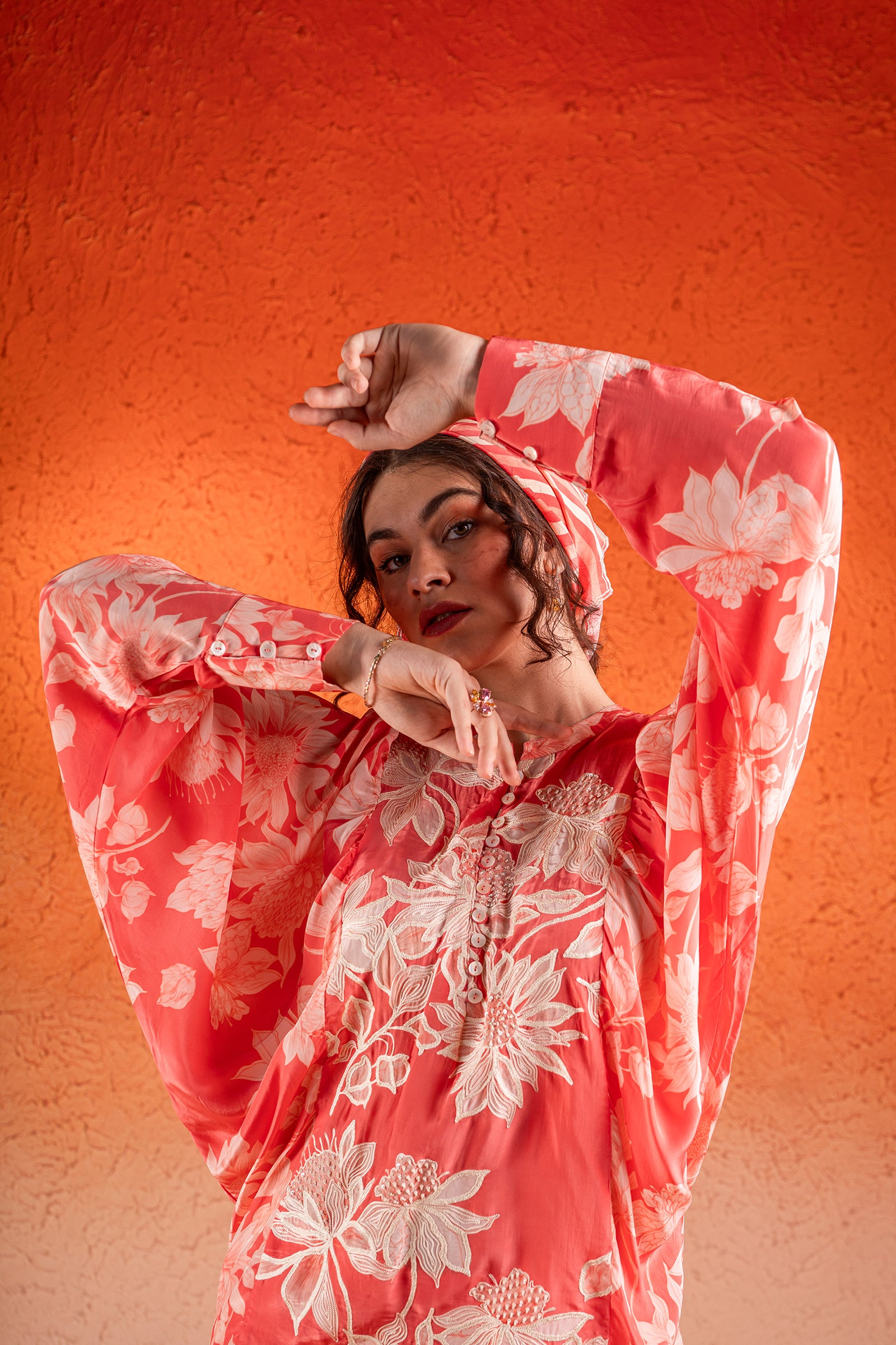 A Georgia Peach Floral Printed Co-Ord Set