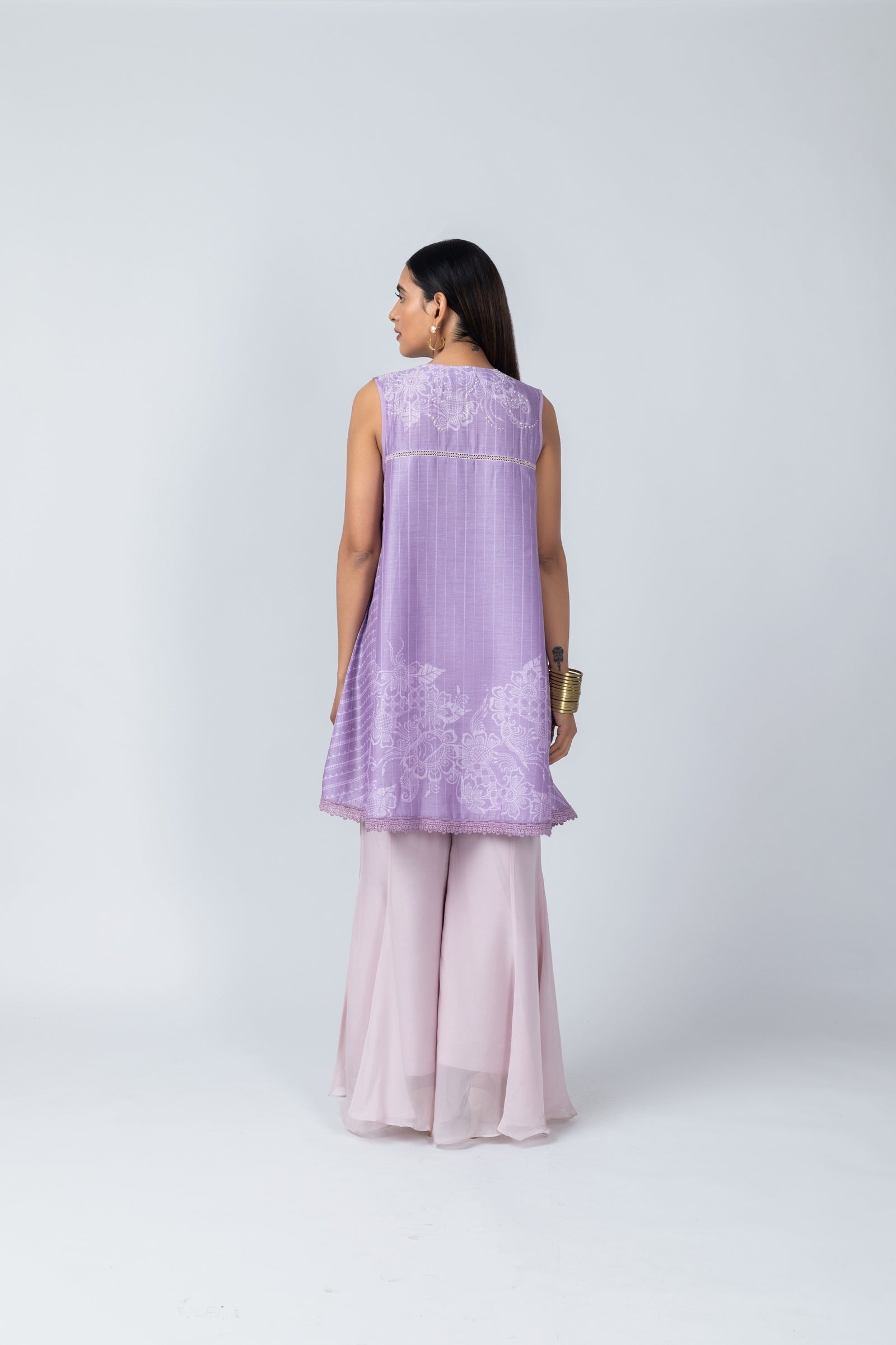 Lilac Floral Tunic & Shimmering Sharara Set