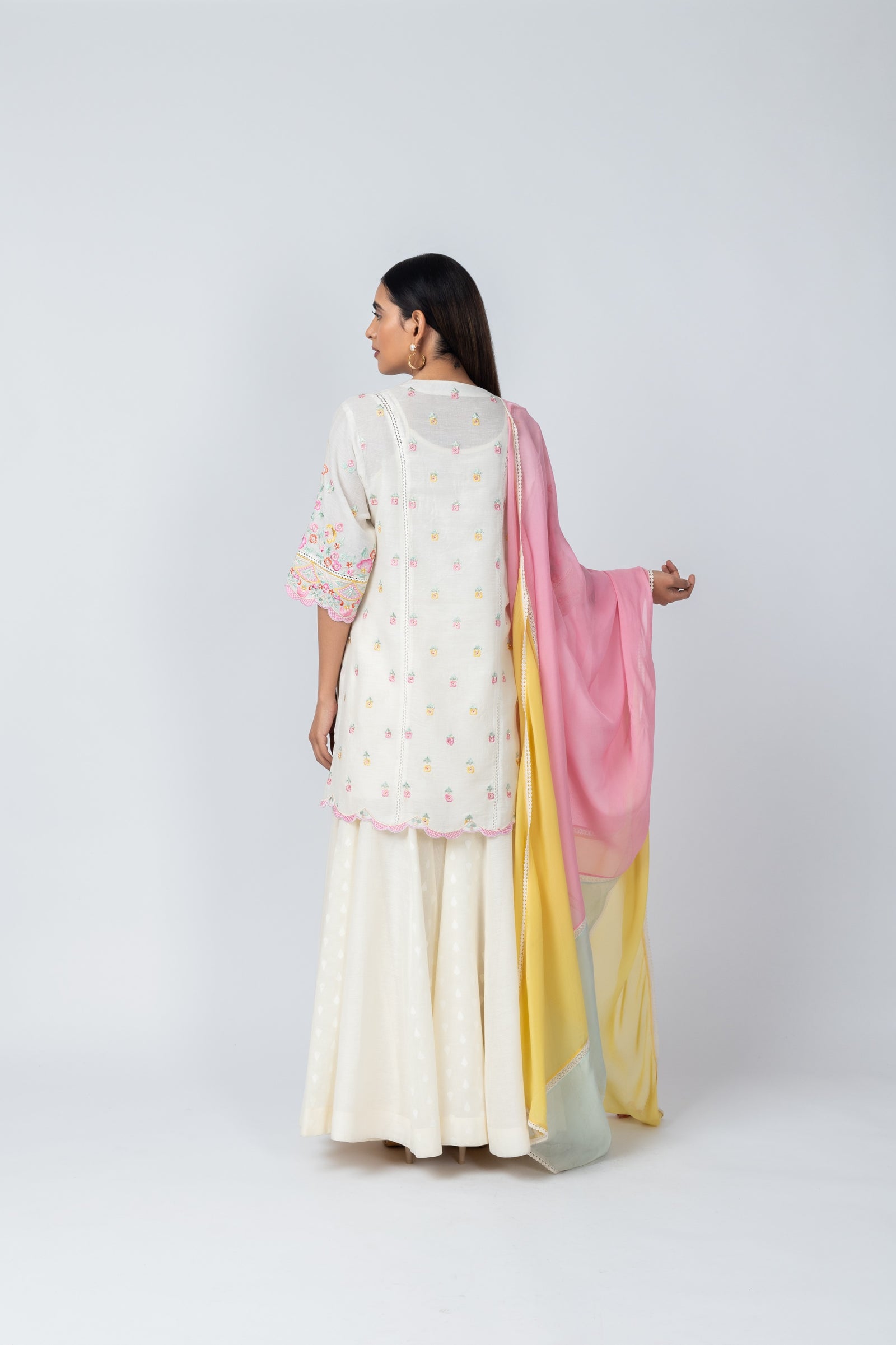 Natural Linen Kurta with Jacquard Sharara