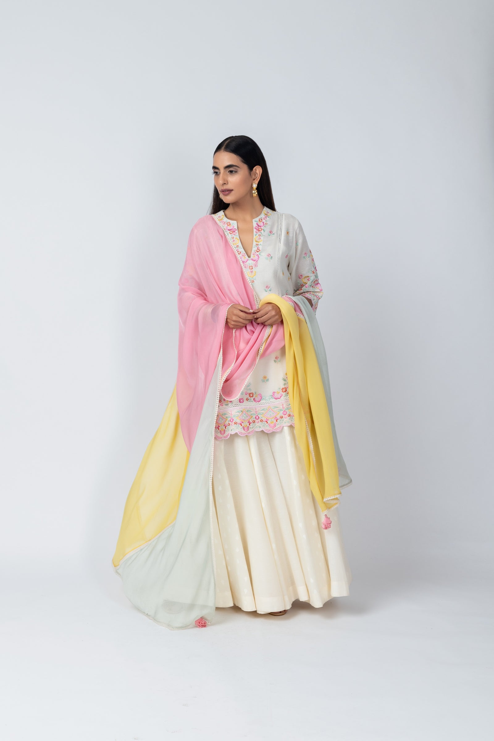 Natural Linen Kurta with Jacquard Sharara