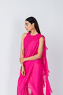 Hot Pink Organza Halter Neck schiffli embroidery Top & Sharara Set