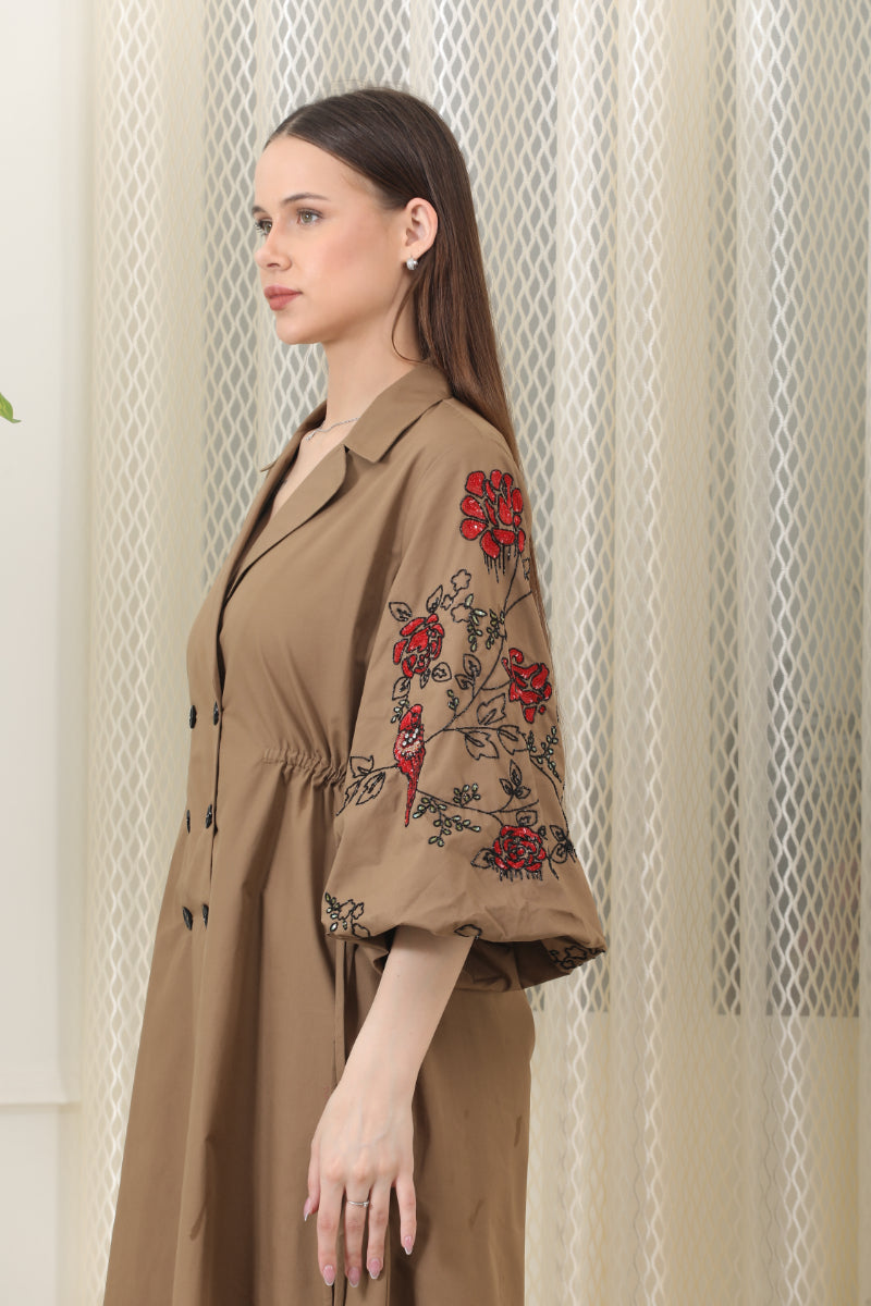 Versatile Mocha Mousse Double Breasted Dress