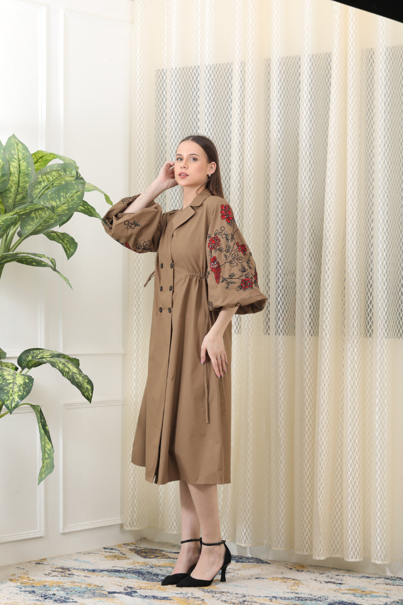 Versatile Mocha Mousse Double Breasted Dress