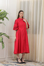 Striking Crimson Red Poplin Shirt Dress