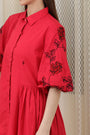 Striking Crimson Red Poplin Shirt Dress