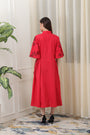 Striking Crimson Red Poplin Shirt Dress