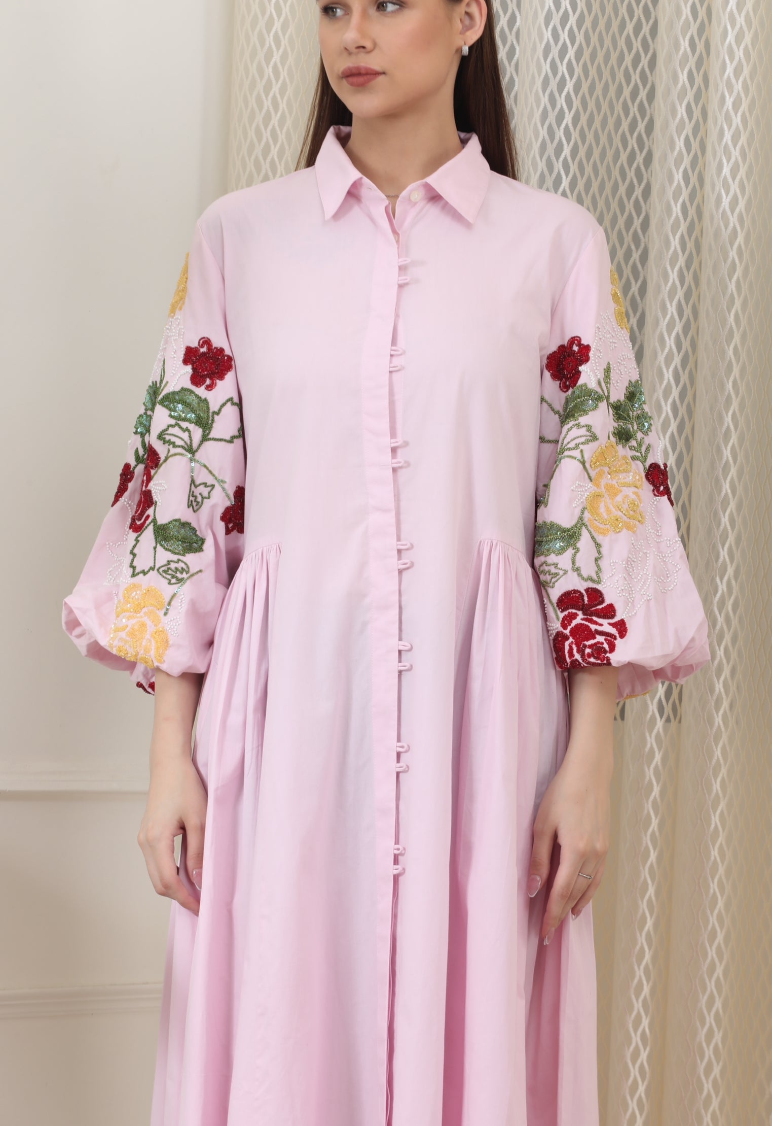 Blush Pink Shirt Dress In Breathable Poplin