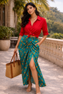Teal Printed Draped Skirt