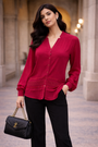 Premium Cherry Red V-Neck Top