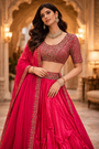 Gunmetal Embellished Luxury Pink Lehenga Set