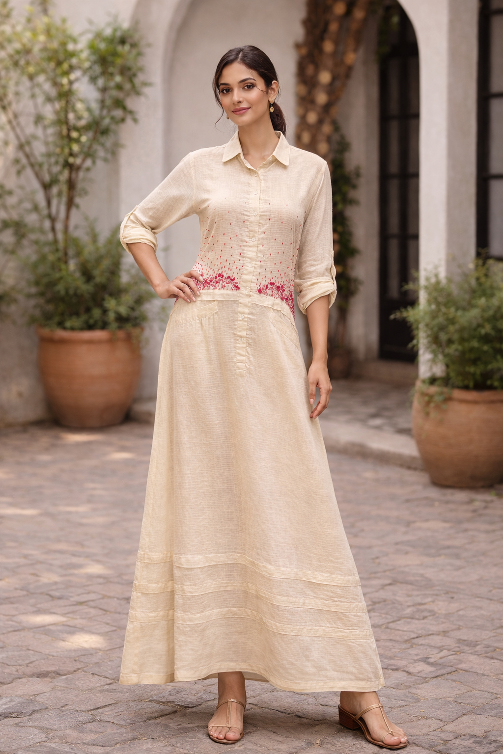 Casual Shirt Dress with Button-Down Front