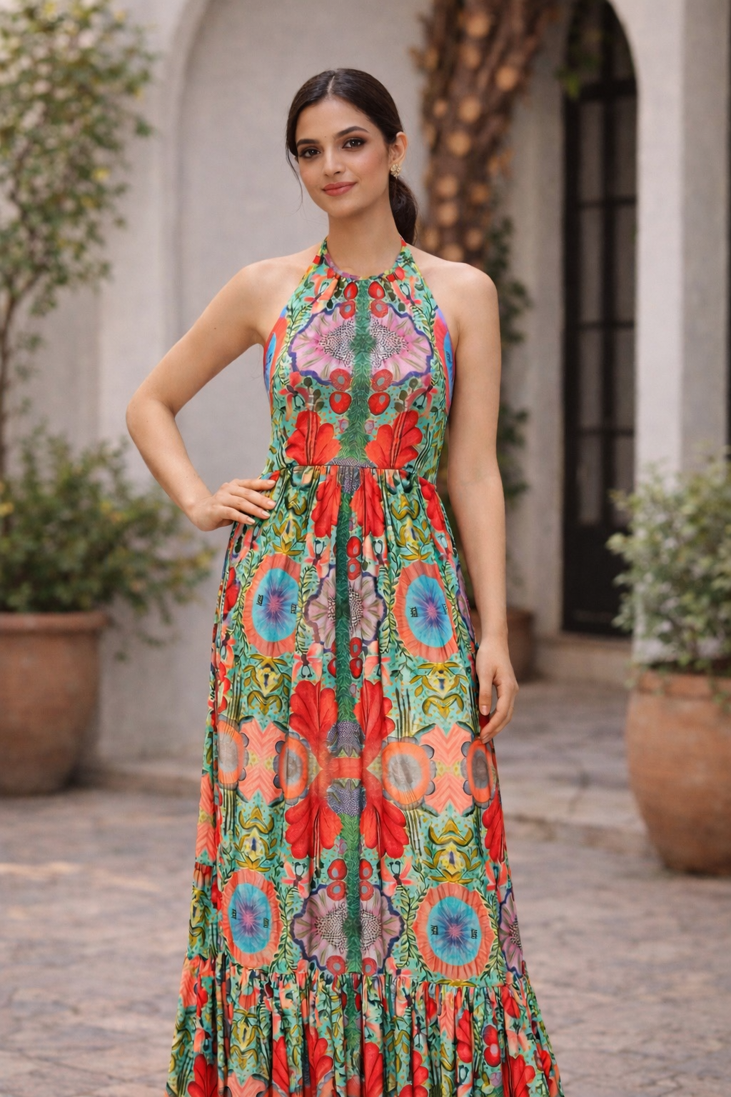 Printed Halter Neck Dress