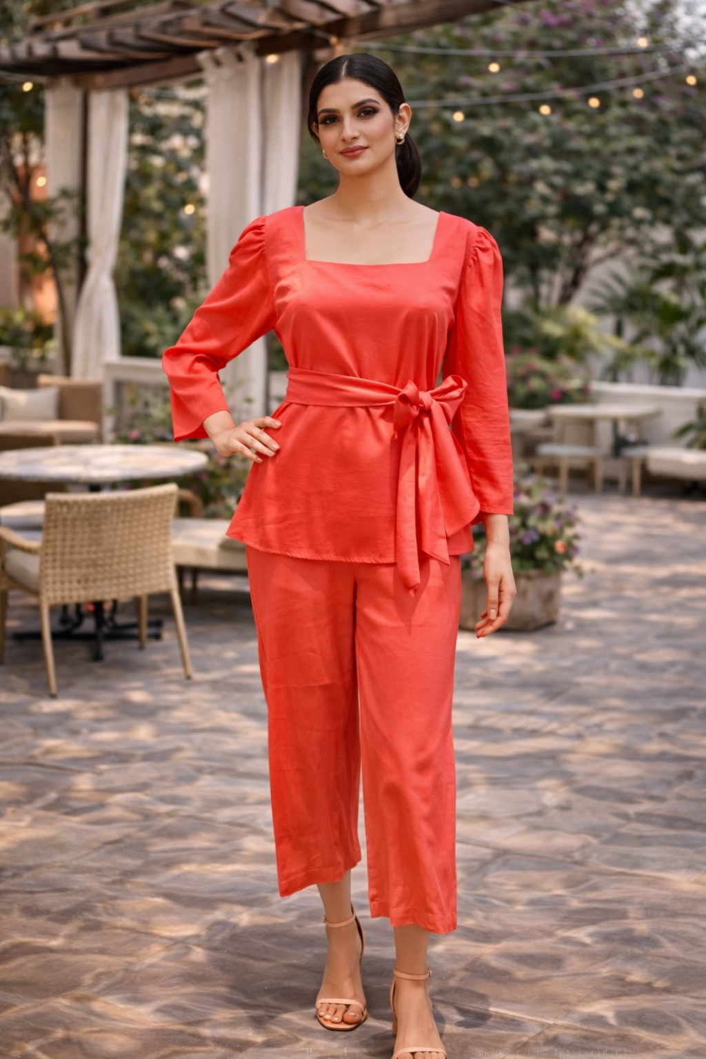 Square Neck Co-Ord Set with Straight Pants