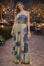 Sleeveless Party Gown with Embroidered Design