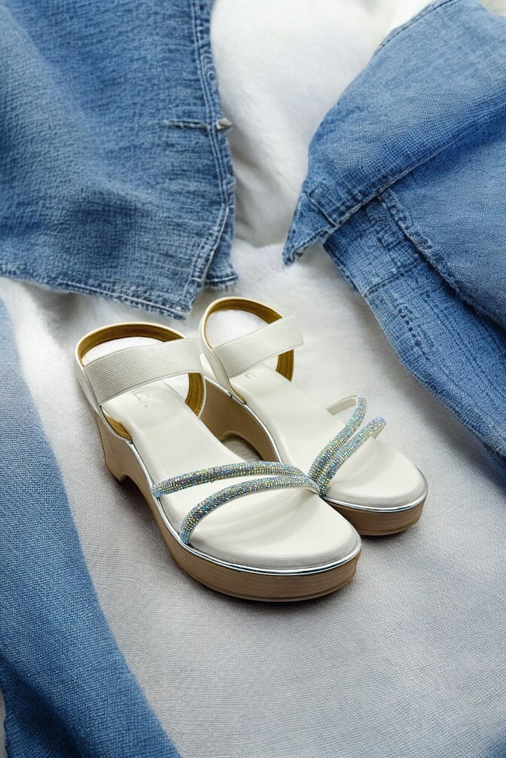 Women Slingback Sandals with Rhinestone Embellished Straps