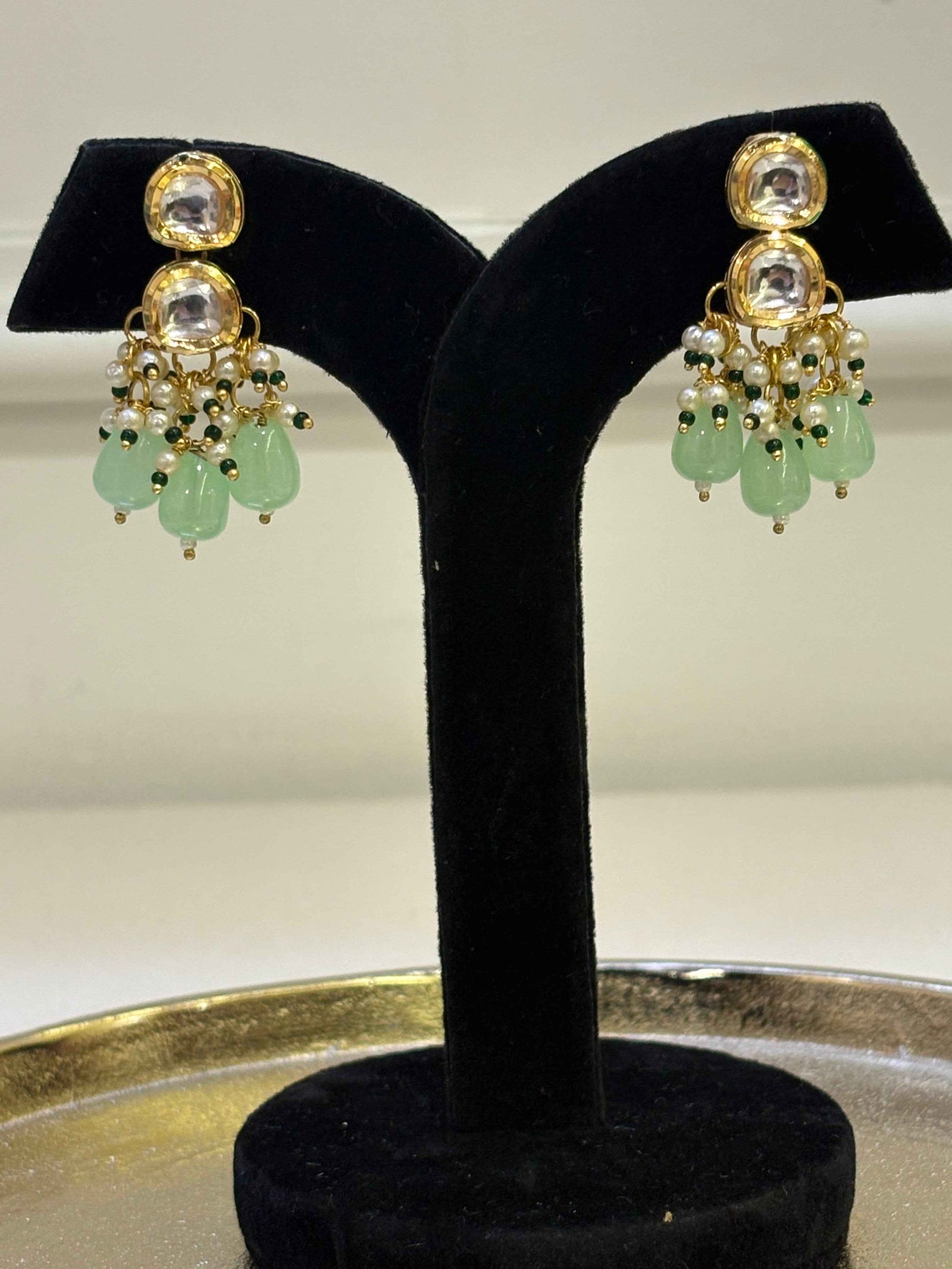 Mint Kundan Drop Earrings