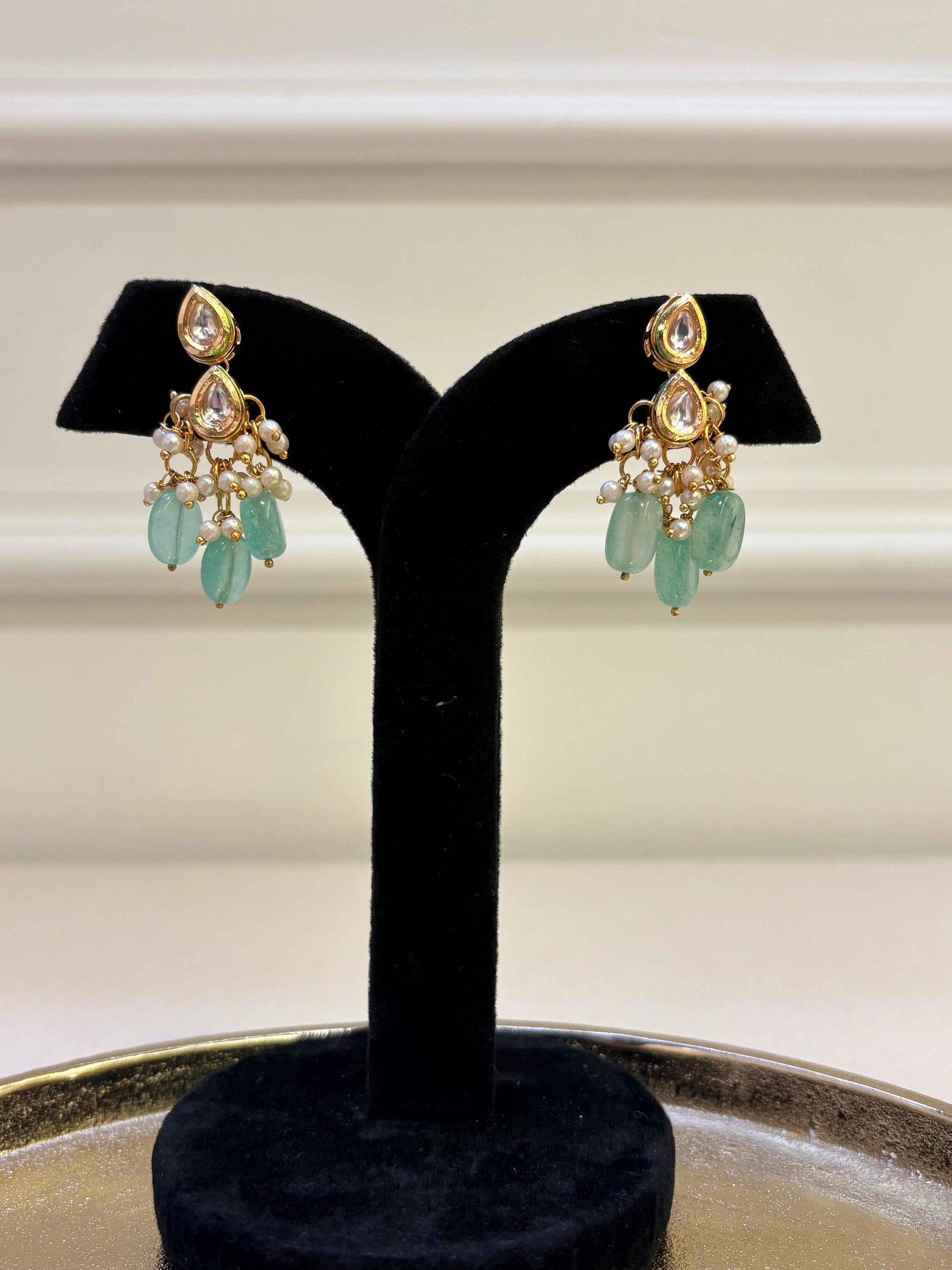 Emerald and Pearl Chandbali Drops